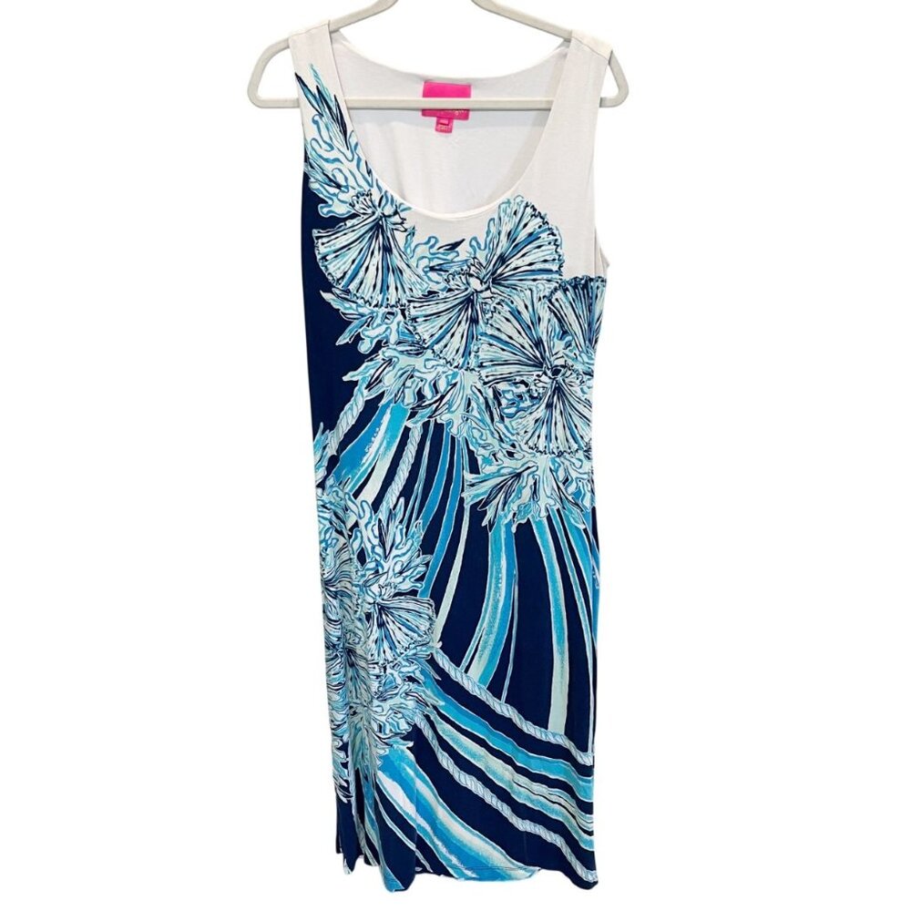 Lilly Pulitzer Mercer Midi Dress Deep Sea‎ Navy Hooked On A Feeling - Size XL